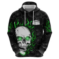 Personalized Skull Bowling Hoodie Green Flame Skull - Wonder Print Shop