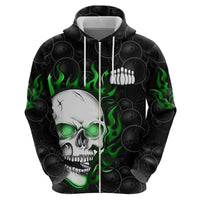 Personalized Skull Bowling Hoodie Green Flame Skull - Wonder Print Shop