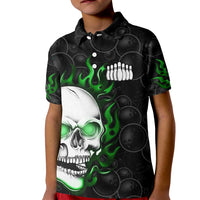 Personalized Skull Bowling Kid Polo Shirt Green Flame Skull - Wonder Print Shop