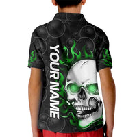 Personalized Skull Bowling Kid Polo Shirt Green Flame Skull - Wonder Print Shop
