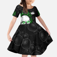 Personalized Skull Bowling Kid Short Sleeve Dress Green Flame Skull - Wonder Print Shop