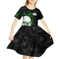 Personalized Skull Bowling Kid Short Sleeve Dress Green Flame Skull - Wonder Print Shop