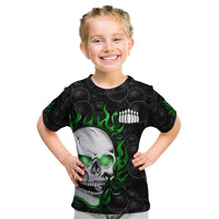 Personalized Skull Bowling Kid T Shirt Green Flame Skull - Wonder Print Shop
