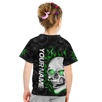 Personalized Skull Bowling Kid T Shirt Green Flame Skull - Wonder Print Shop