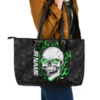 Personalized Skull Bowling Leather Tote Bag Green Flame Skull - Wonder Print Shop