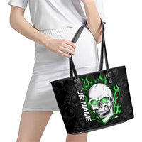 Personalized Skull Bowling Leather Tote Bag Green Flame Skull - Wonder Print Shop