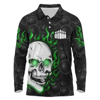 Personalized Skull Bowling Long Sleeve Polo Shirt Green Flame Skull - Wonder Print Shop