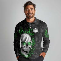 Personalized Skull Bowling Long Sleeve Polo Shirt Green Flame Skull - Wonder Print Shop