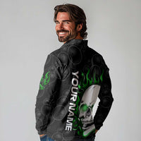 Personalized Skull Bowling Long Sleeve Polo Shirt Green Flame Skull - Wonder Print Shop