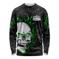 Personalized Skull Bowling Long Sleeve Shirt Green Flame Skull - Wonder Print Shop
