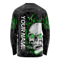 Personalized Skull Bowling Long Sleeve Shirt Green Flame Skull - Wonder Print Shop