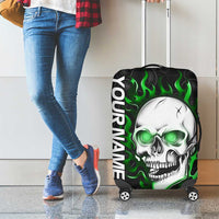 Personalized Skull Bowling Luggage Cover Green Flame Skull - Wonder Print Shop