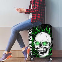 Personalized Skull Bowling Luggage Cover Green Flame Skull - Wonder Print Shop