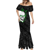 Personalized Skull Bowling Mermaid Dress Green Flame Skull - Wonder Print Shop