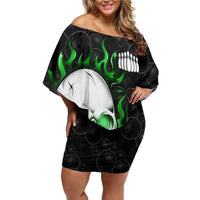 Personalized Skull Bowling Off Shoulder Short Dress Green Flame Skull - Wonder Print Shop