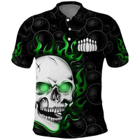 Personalized Skull Bowling Polo Shirt Green Flame Skull - Wonder Print Shop