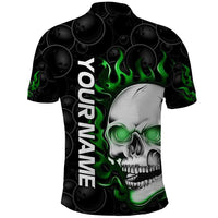 Personalized Skull Bowling Polo Shirt Green Flame Skull - Wonder Print Shop