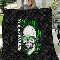 Personalized Skull Bowling Quilt Green Flame Skull - Wonder Print Shop