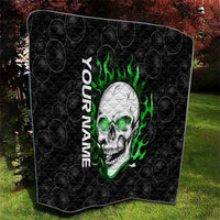 Personalized Skull Bowling Quilt Green Flame Skull - Wonder Print Shop