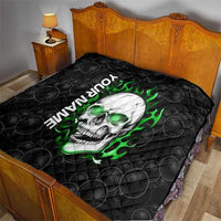 Personalized Skull Bowling Quilt Green Flame Skull - Wonder Print Shop