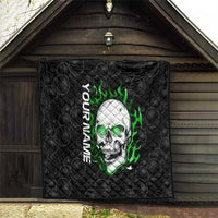 Personalized Skull Bowling Quilt Green Flame Skull - Wonder Print Shop
