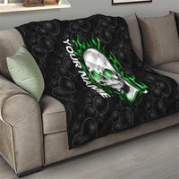 Personalized Skull Bowling Quilt Green Flame Skull - Wonder Print Shop