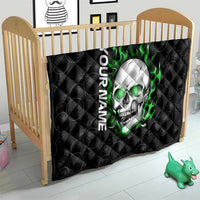 Personalized Skull Bowling Quilt Green Flame Skull - Wonder Print Shop