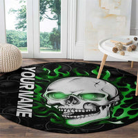 Personalized Skull Bowling Round Carpet Green Flame Skull - Wonder Print Shop