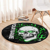 Personalized Skull Bowling Round Carpet Green Flame Skull - Wonder Print Shop