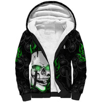 Personalized Skull Bowling Sherpa Hoodie Green Flame Skull - Wonder Print Shop