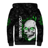 Personalized Skull Bowling Sherpa Hoodie Green Flame Skull - Wonder Print Shop