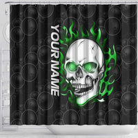 Personalized Skull Bowling Shower Curtain Green Flame Skull - Wonder Print Shop