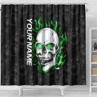 Personalized Skull Bowling Shower Curtain Green Flame Skull - Wonder Print Shop