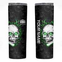 Personalized Skull Bowling Skinny Tumbler Green Flame Skull - Wonder Print Shop