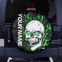 Personalized Skull Bowling Spare Tire Cover Green Flame Skull - Wonder Print Shop