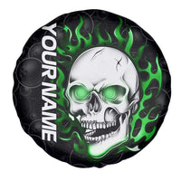 Personalized Skull Bowling Spare Tire Cover Green Flame Skull - Wonder Print Shop