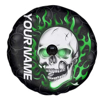 Personalized Skull Bowling Spare Tire Cover Green Flame Skull - Wonder Print Shop