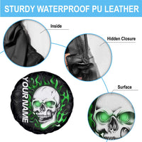 Personalized Skull Bowling Spare Tire Cover Green Flame Skull - Wonder Print Shop