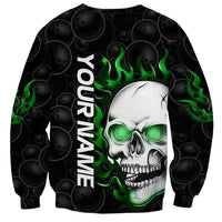 Personalized Skull Bowling Sweatshirt Green Flame Skull - Wonder Print Shop