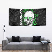 Personalized Skull Bowling Tapestry Green Flame Skull - Wonder Print Shop