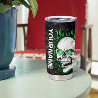 Personalized Skull Bowling Tumbler Cup Green Flame Skull - Wonder Print Shop