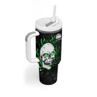 Personalized Skull Bowling Tumbler With Handle Green Flame Skull - Wonder Print Shop