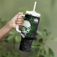 Personalized Skull Bowling Tumbler With Handle Green Flame Skull - Wonder Print Shop