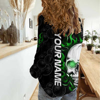 Personalized Skull Bowling Women Casual Shirt Green Flame Skull - Wonder Print Shop