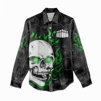Personalized Skull Bowling Women Casual Shirt Green Flame Skull - Wonder Print Shop