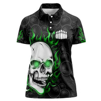 Personalized Skull Bowling Women Polo Shirt Green Flame Skull - Wonder Print Shop