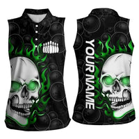 Personalized Skull Bowling Women Sleeveless Polo Shirt Green Flame Skull - Wonder Print Shop