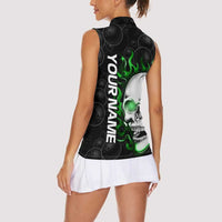 Personalized Skull Bowling Women Sleeveless Polo Shirt Green Flame Skull - Wonder Print Shop