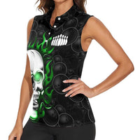 Personalized Skull Bowling Women Sleeveless Polo Shirt Green Flame Skull - Wonder Print Shop
