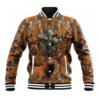 Custom Deer Hunting Baseball Jacket Big Game Camo Forest Design and Skeleton Archer - Wonder Print Shop